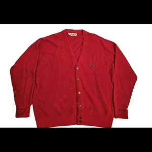 Vintage IZOD Lacoste Large Cardigan Mens Red V Neck Orlon Acrylic USA Made 80s